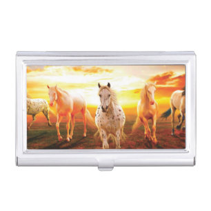 Horses at sunset throw pillow business card case