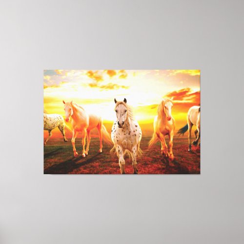 Horses at sunset throw pillow canvas print