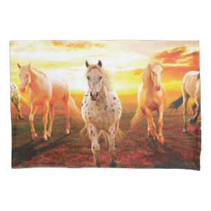 Horses at sunset throw pillow case