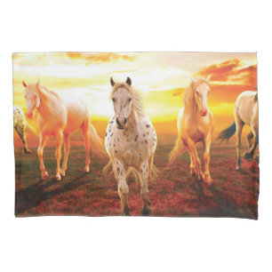 Horses at sunset throw pillow case