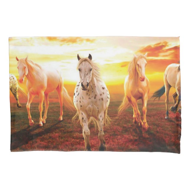 Horses at sunset throw pillow case (Front)