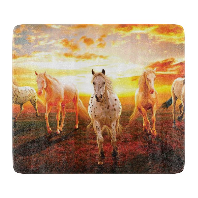 Horses at sunset throw pillow cutting board (Front)