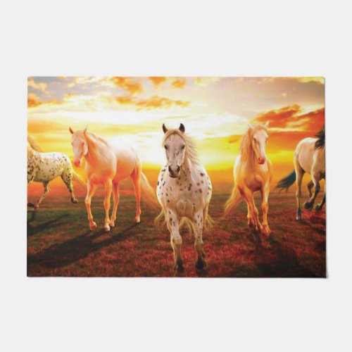 Horses at sunset throw pillow doormat