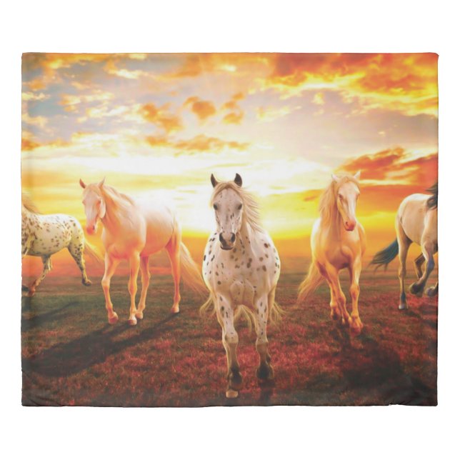 Horses at sunset throw pillow duvet cover (Front)