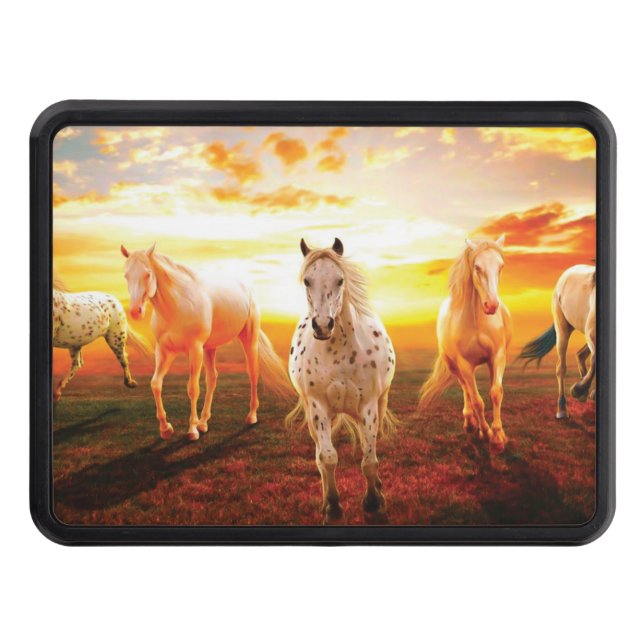 Horses at sunset throw pillow hitch cover (Front)