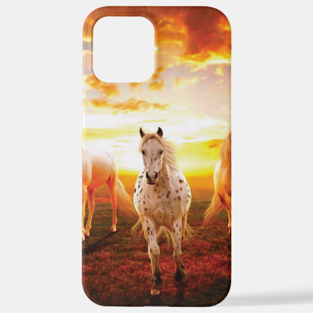 Horses at sunset throw pillow iPhone case (Back)