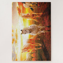 Horses at sunset throw pillow jigsaw puzzle