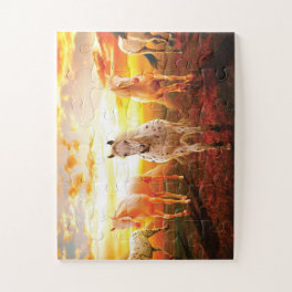 Horses at sunset throw pillow jigsaw puzzle