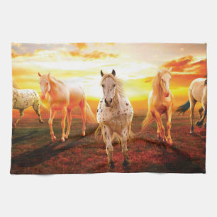Horses at sunset throw pillow kitchen towel