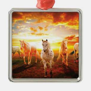 Horses at sunset throw pillow metal ornament