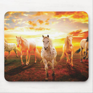 Horses at sunset throw pillow mouse pad