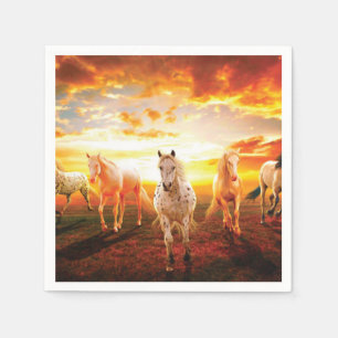 Horses at sunset throw pillow napkins