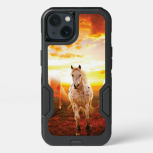 Horses at sunset throw pillow iPhone 13 case