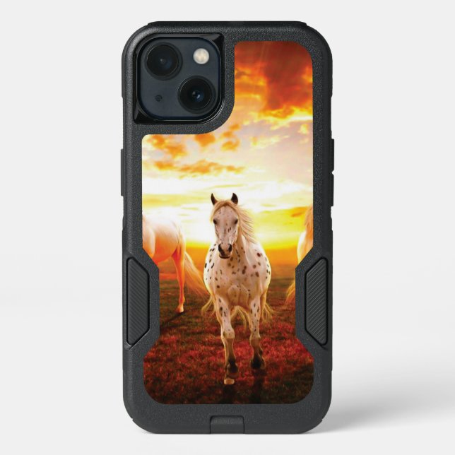 Horses at sunset throw pillow otterbox iPhone case (Back)