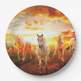 Horses at sunset throw pillow paper plates