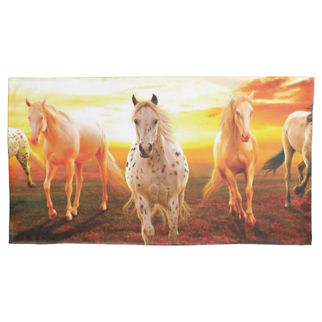 Horses at sunset throw pillow pillow case (Front)