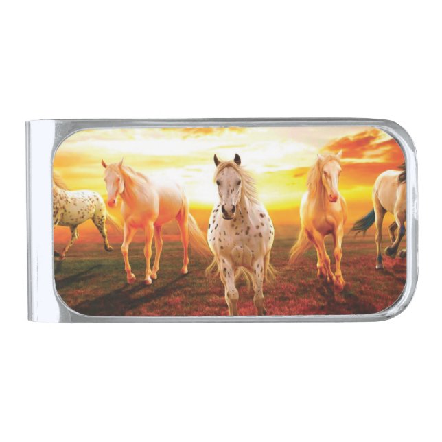 Horses at sunset throw pillow silver finish money clip (Front)