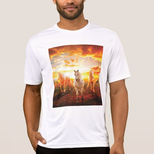 Horses at sunset throw pillow T-Shirt (Front)