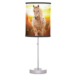 Horses at sunset throw pillow table lamp