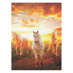 Horses at sunset throw pillow tablecloth