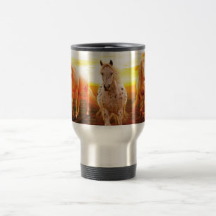 Horses at sunset throw pillow travel mug