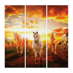 Horses at sunset throw pillow triptych