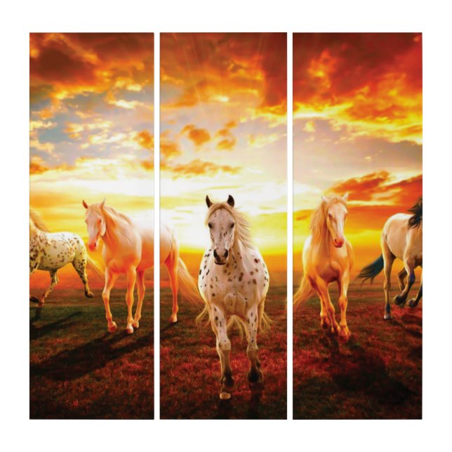 Horses at sunset throw pillow triptych (Front)