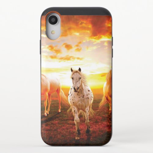 Horses at sunset throw pillow iPhone XR slider case