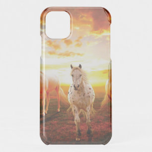 Horses at sunset throw pillow iPhone 11 case