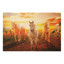 Horses at sunset throw pillow wood wall art