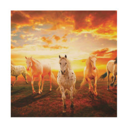 Horses at sunset throw pillow wood wall art