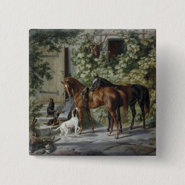 Horses at the Porch (by Albrecht Adam) Button (Front)