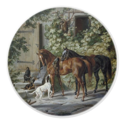 Horses at the Porch by Albrecht Adam Ceramic Knob