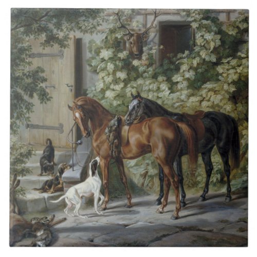 Horses at the Porch by Albrecht Adam Ceramic Tile