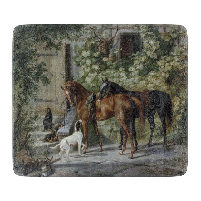 Horses at the Porch (by Albrecht Adam) Cutting Board (Front)