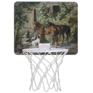 Horses at the Porch (by Albrecht Adam) Mini Basketball Hoop
