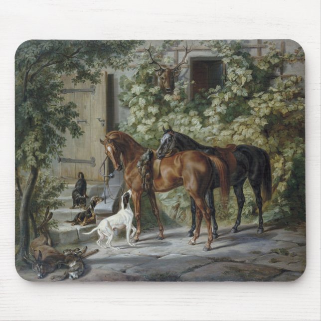 Horses at the Porch (by Albrecht Adam) Mouse Pad (Front)