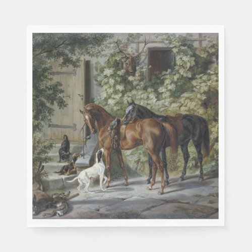 Horses at the Porch by Albrecht Adam Napkins