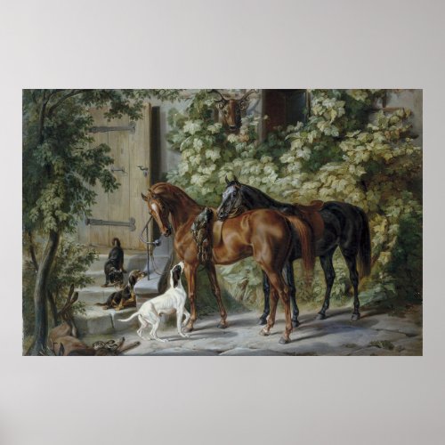Horses at the Porch by Albrecht Adam Poster