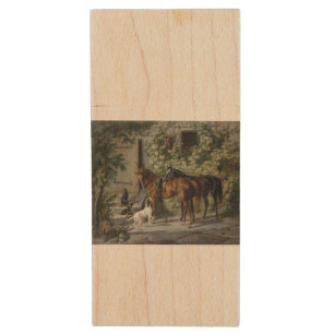 Horses at the Porch (by Albrecht Adam) Wood Flash Drive
