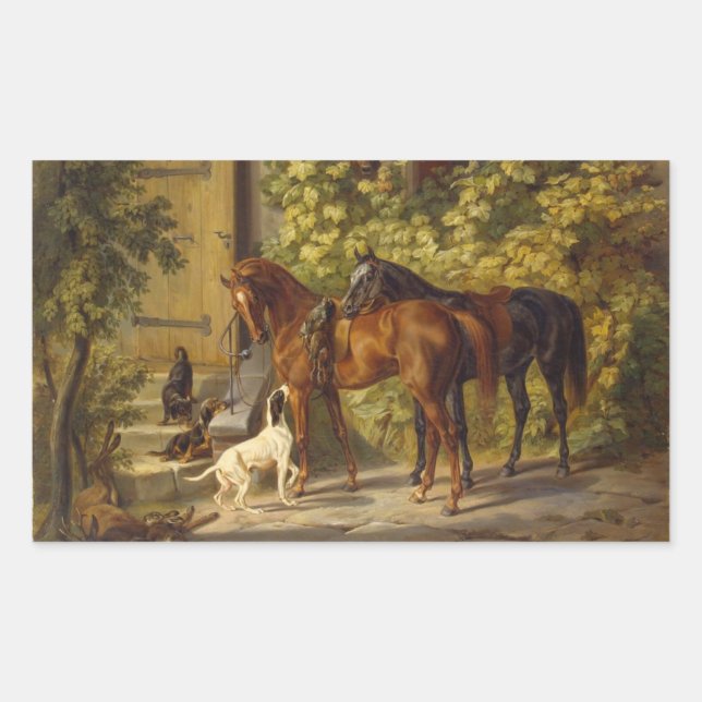 Horses at the Porch Rectangular Sticker (Front)
