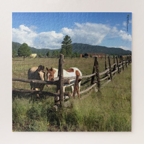 Horses At The Split Rail Fence Photograph Jigsaw Puzzle