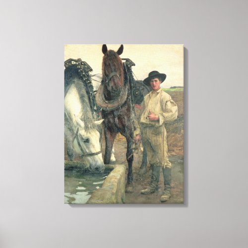 Horses at the Water Trough 1884 oil on canvas Canvas Print