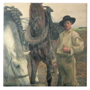 Horses at the Water Trough, 1884 (oil on canvas) Tile