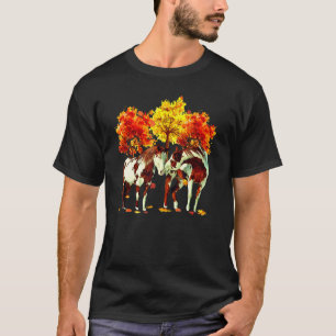 Horses Autumn Field Equestrian Horse Fallen Leaves T-Shirt