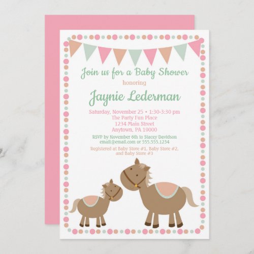 Horses Baby Shower Invitation Country Girl Pink