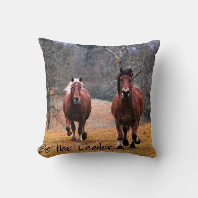 Horses Be The Leader Throw Pillow (Front)