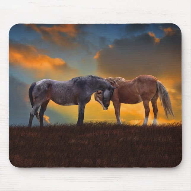 Horses Beautiful Sunset Surreal Fantasy Country Mouse Pad (Front)