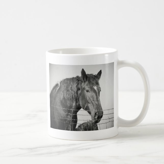 Horses Behind the Fence in Black and White Coffee Mug (Right)