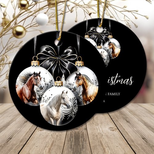 Horses black and gold Christmas Ceramic Ornament